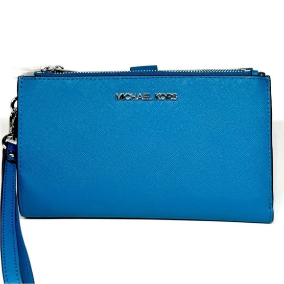 Michael Kors Large Jet Set Travel Logo Double Zip Wallet - Teal